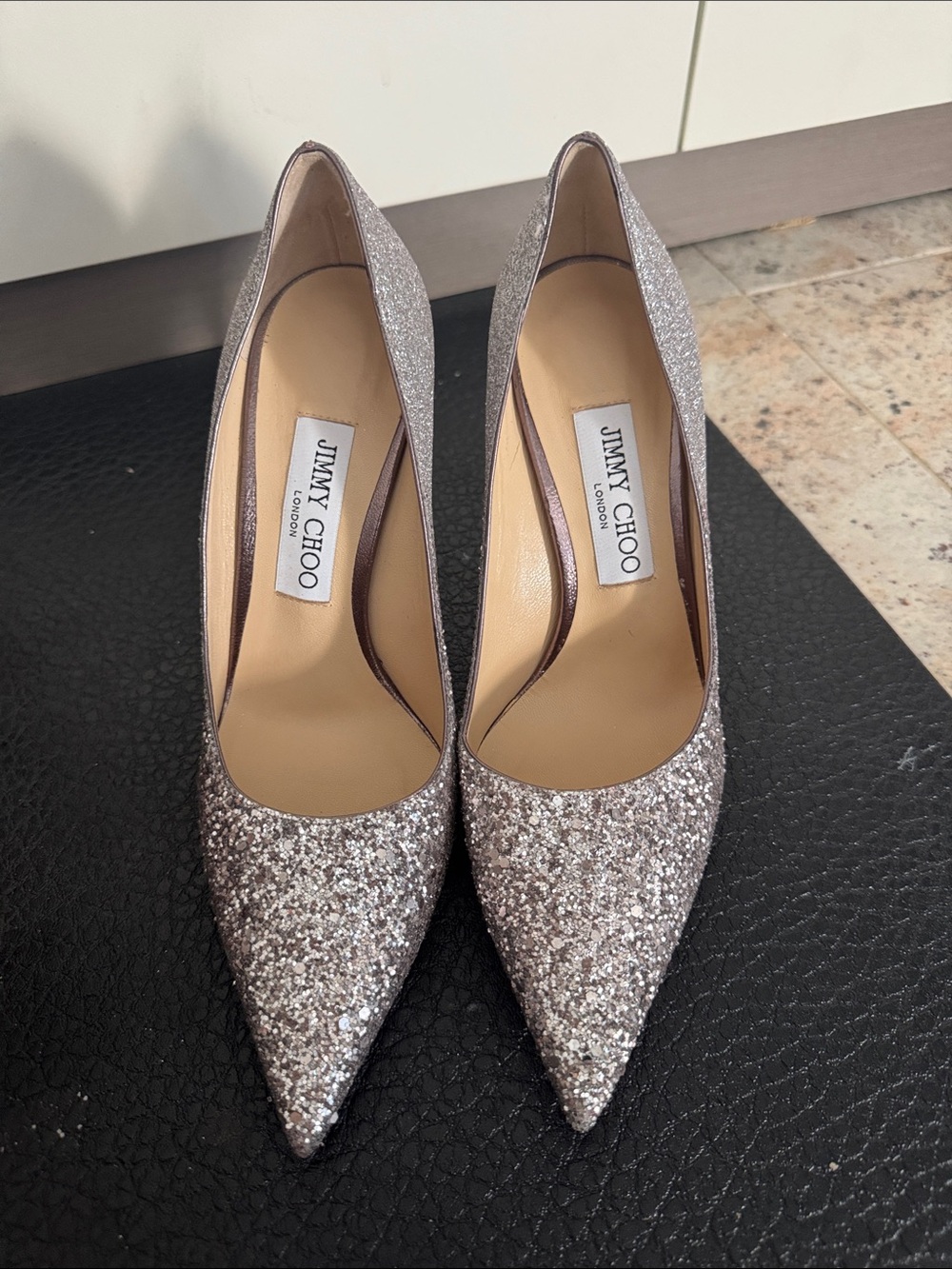 Jimmy Choo Glitter Pointed-Toe Pumps - Silver Sparkle